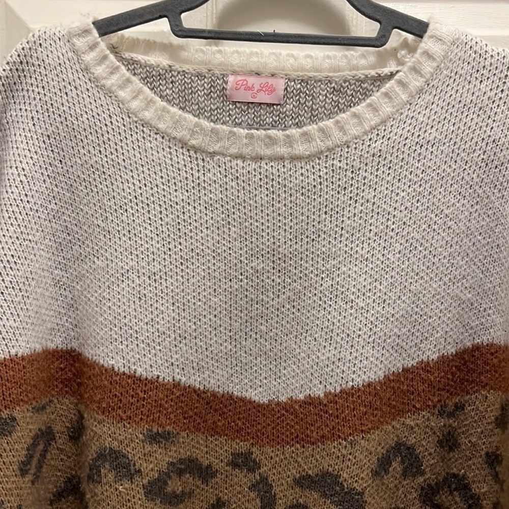 Pink Lily color block animal print sweater. Size M. Slightly oversized. - Picture 2 of 8
